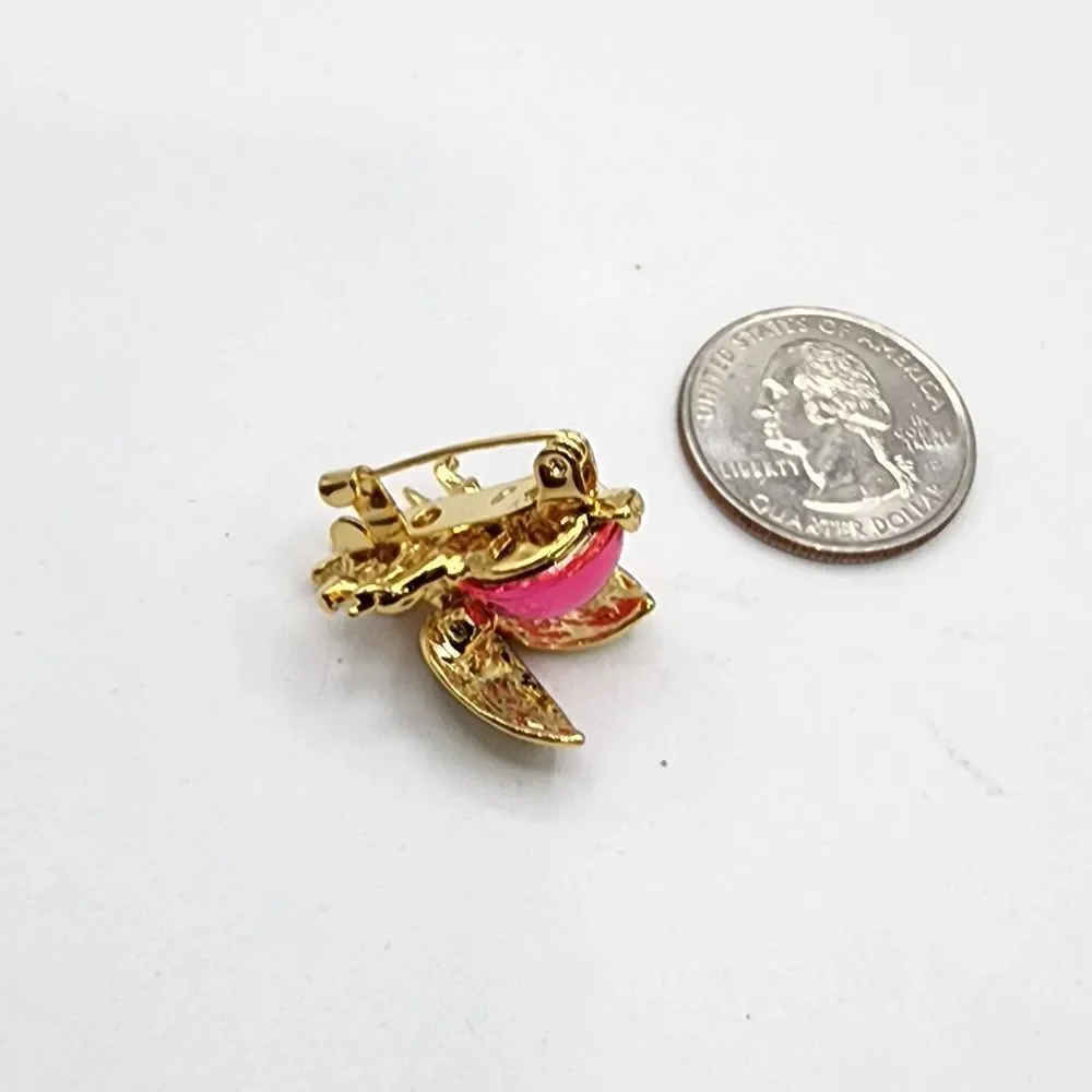Beetle gold & pink brooch